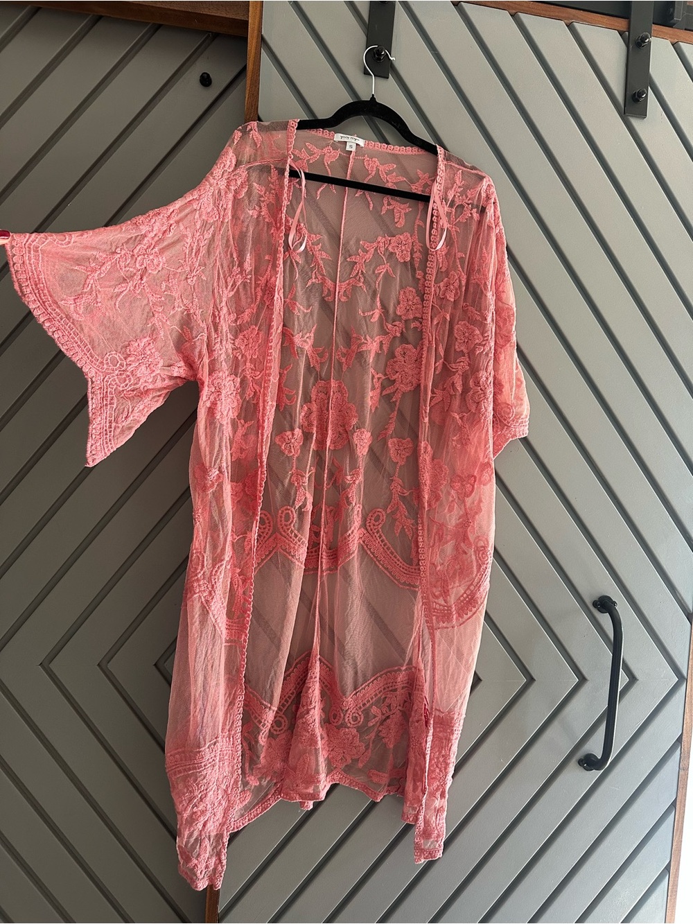 Sheer Lace Kimono Robe - Pink